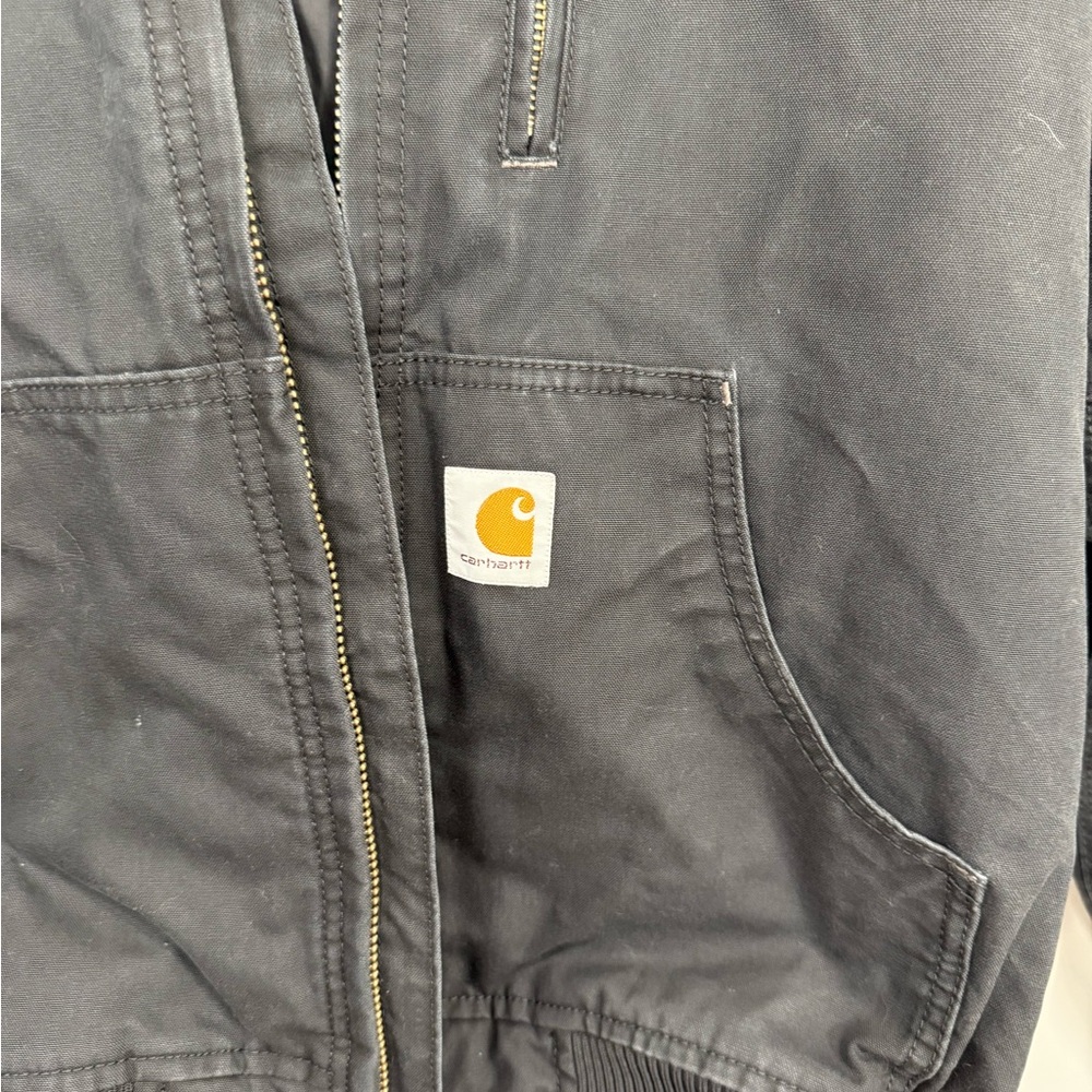 Vintage Carhartt Jacket Men’s  Large Black Bomber Rugged Hunting Fishing - Picture 3 of 16